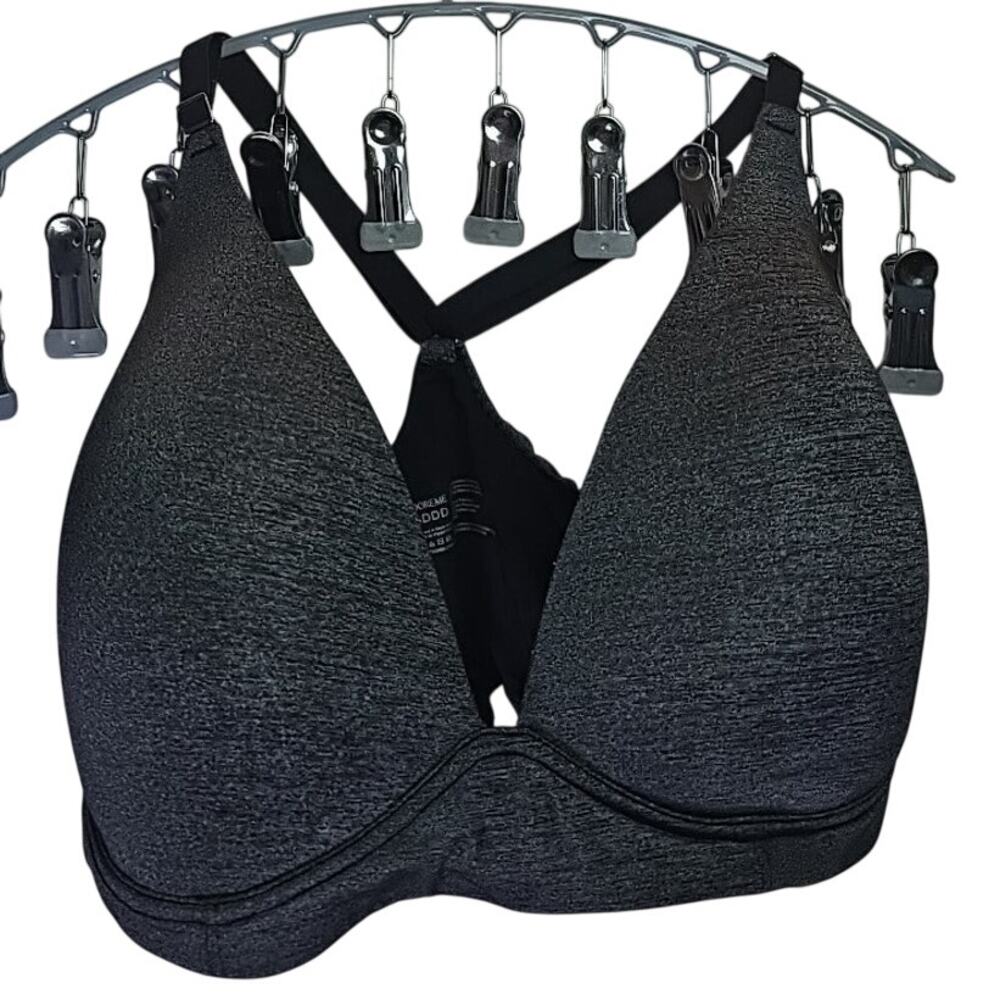 Adore Me Womens Solid Pattern Racer Back Bra Wireless Gray-Black Womens 34DDD